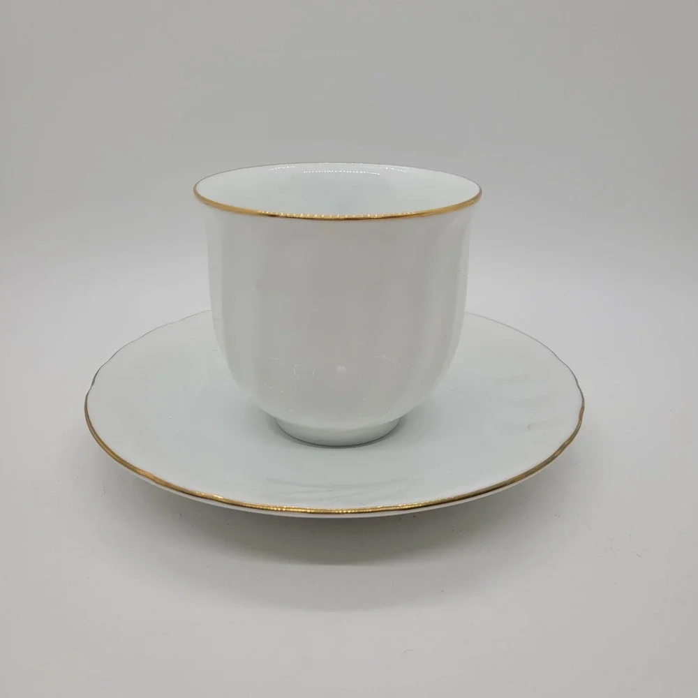 Mikasa Wedding Band Tea Cup Saucer Set Gold Trim White Fine China Japan